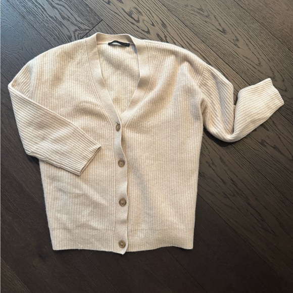 Cream Knit Cardigan Sweater with V-Neck - Picture 1 of 4